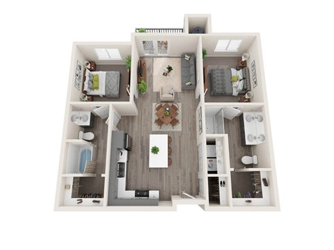 Floor plan for 2 beds, 2 baths, 945 sqft